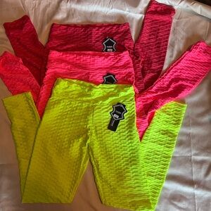 132: 3pc bundle Women's Textured Leggings - Neon Pink and Lime